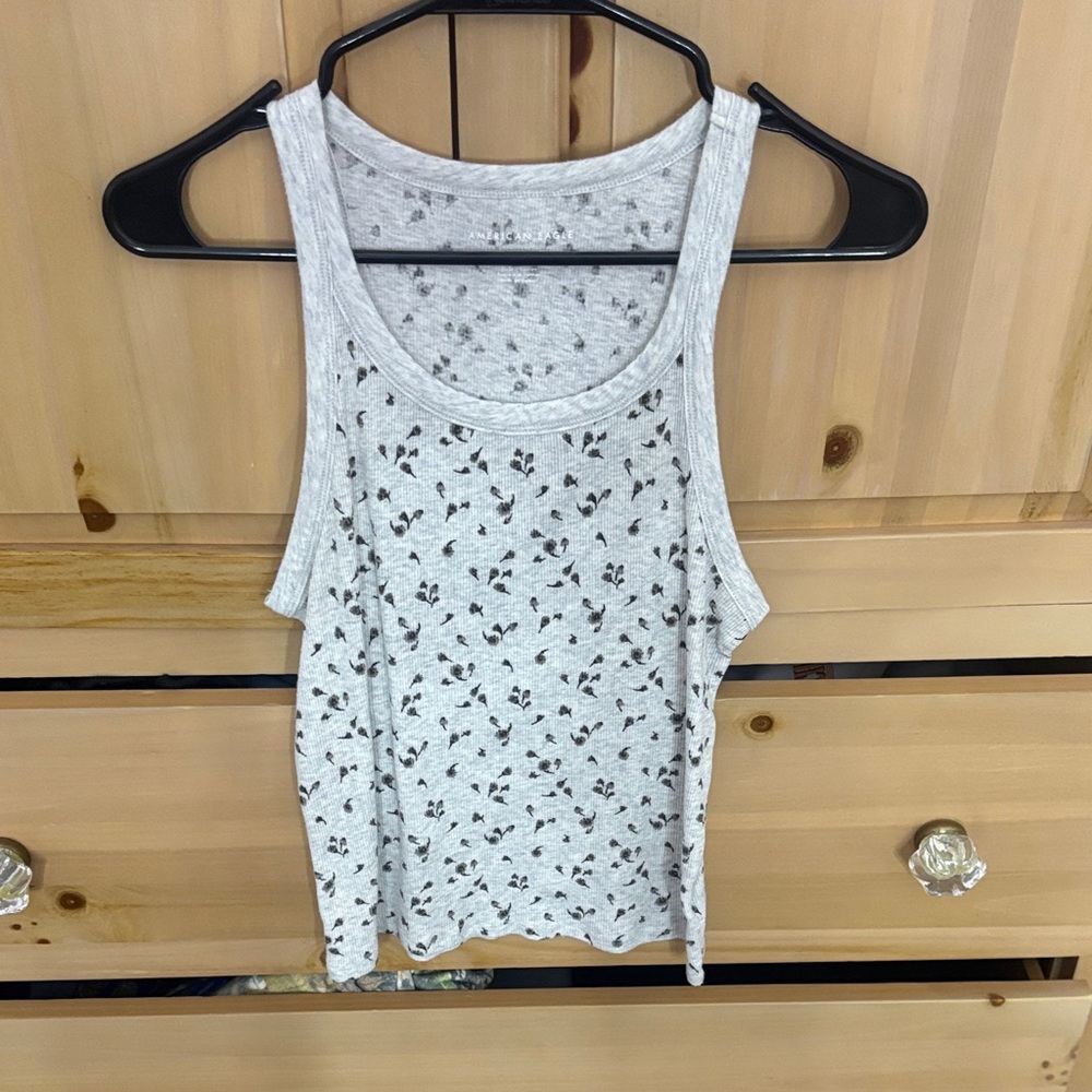American Eagle Floral Print Gray Tank Top